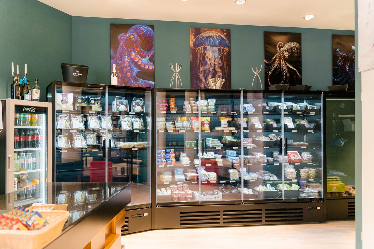 Shelves of Italian delicatessen products and groceries